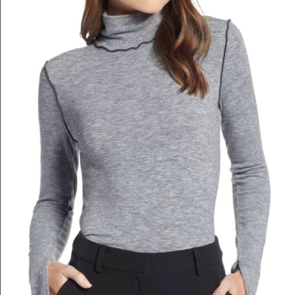 Something Navy contrast stitch mock neck top